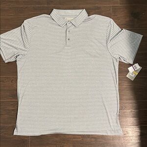 PGA Tour Men's White and Light Gray Striped Polo